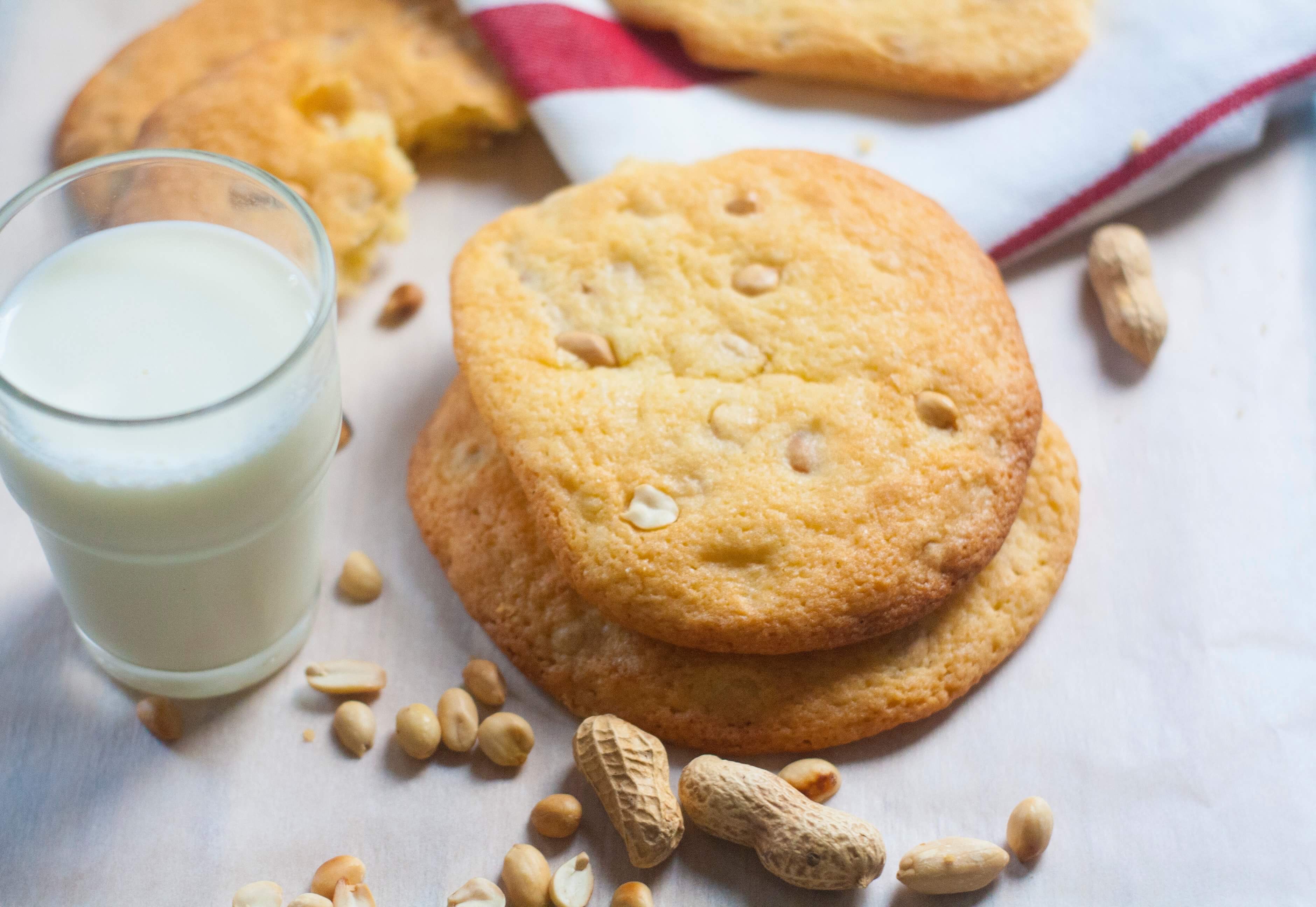 cookies géants aux cacahuètes et verre de lait